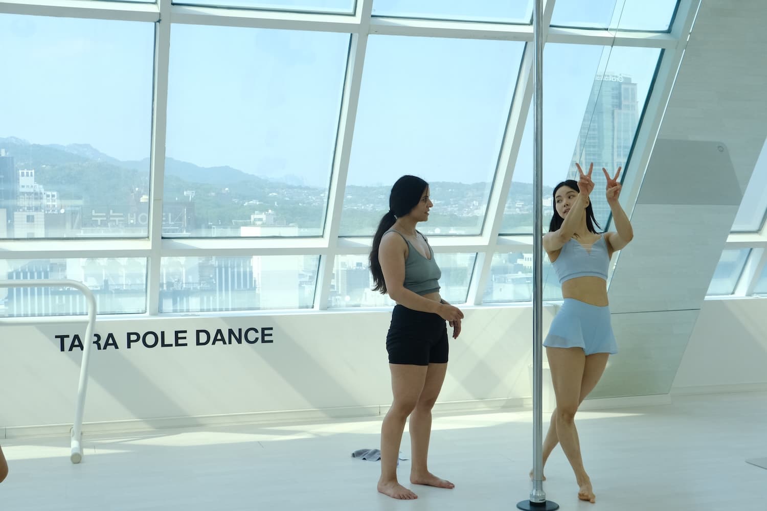 Nadine and In Yeong at Tara Pole Dance Studio in Seoul during K-Pole Retreat 2026